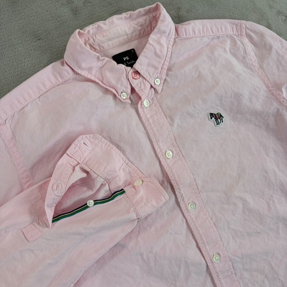 PS Paul Smith Oxford Striped Zebra Logo Shirt in Pink Women Large‎ Long Sleeve